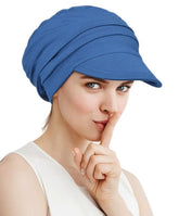 Visor Sun Hat Beanie Cap for Cancer Patients Gentle Head Coverings Blue